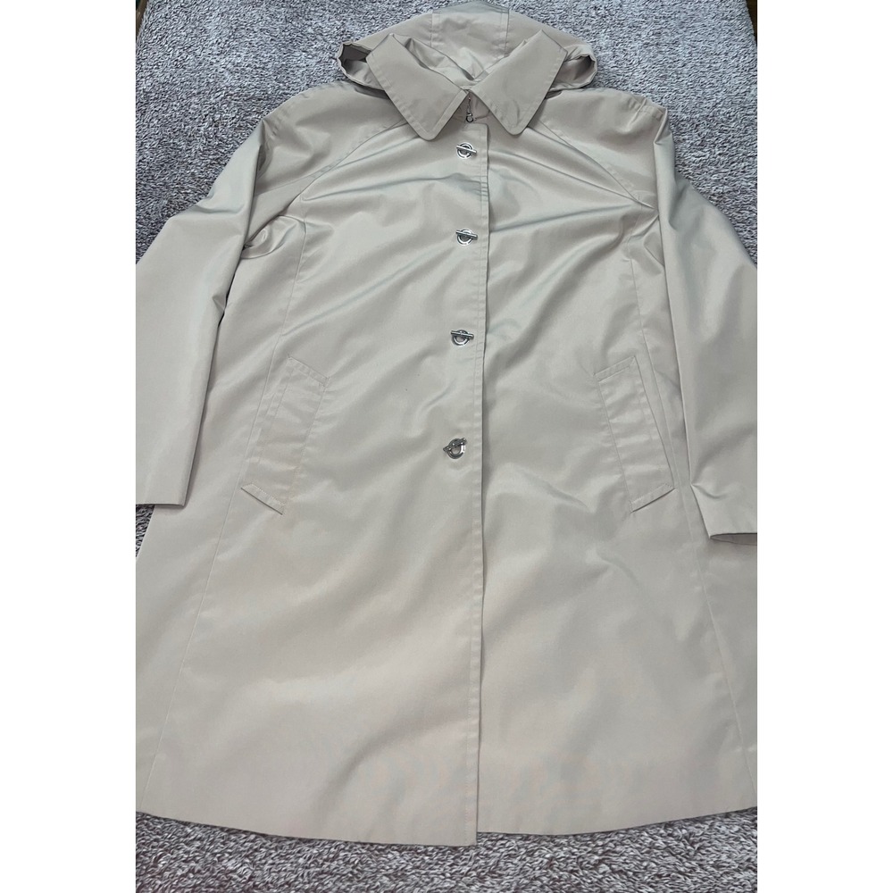 London Fog FOG Womens XL Beige Hooded Raincoat Toggle Trench Coat Jacket